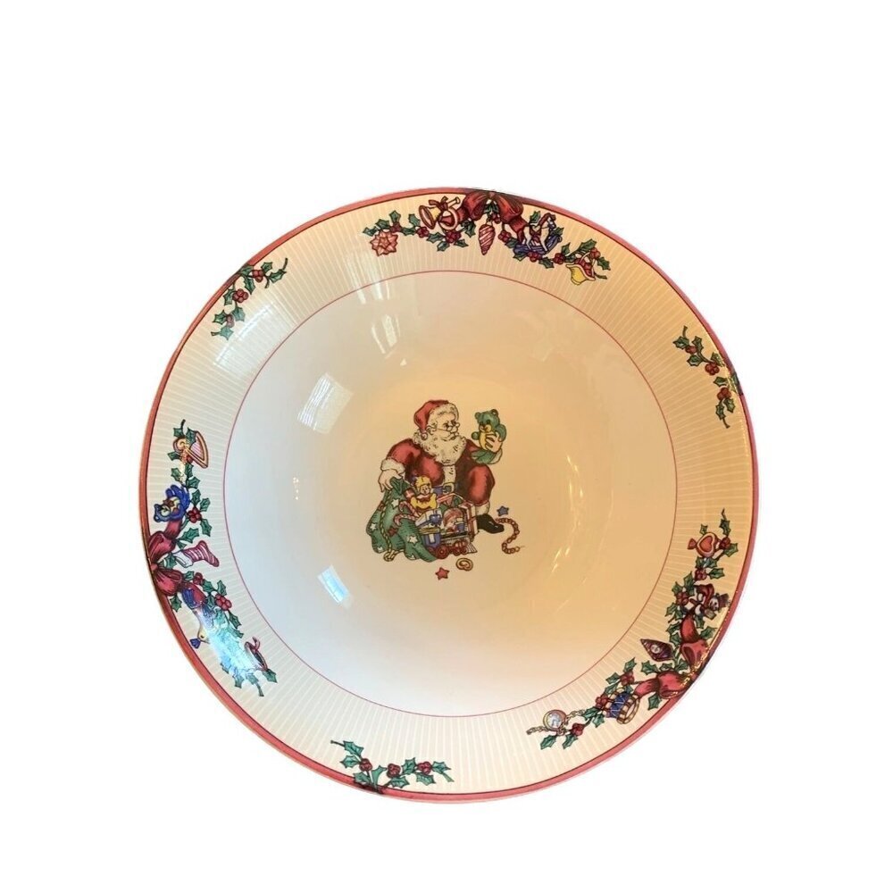 Fitz & Floyd Santas List Serving Bowl 1994 Christmas Holiday Stoneware VTG